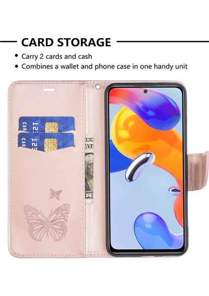 Bf Baskı Desen Kelebekleri Xiaomi Redmi Için Baskı Telefon Kılıfı 10C Şok Geçirmez Cüzdan Strap-Rose Gold ile Telefon Deri Kapağı (Yurt Dışından)