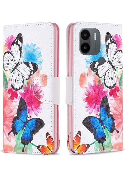 Xiaomi Redmi A1 4g/a2 4g/a1+ 4g/a2+ 4g/poco C50 4g Cüzdan Kılıfı Düşüş Pu Deri Deri Manyetik Kapatma Desen Desen Stand Telefon Kapağı-Two Kelebekler (Yurt Dışından)