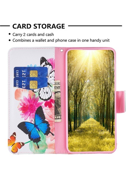 Xiaomi Redmi A1 4g/a2 4g/a1+ 4g/a2+ 4g/poco C50 4g Cüzdan Kılıfı Düşüş Pu Deri Deri Manyetik Kapatma Desen Desen Stand Telefon Kapağı-Two Kelebekler (Yurt Dışından)