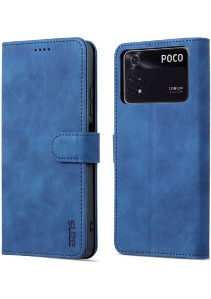 Xiaomi Poco X4 Pro 5g Pu Deri Cüzdan Flip Case Şok Geçirmez Tpu Iç Kabuk Folio Stand View Bookstyle Cover-Blue (Yurt Dışından)