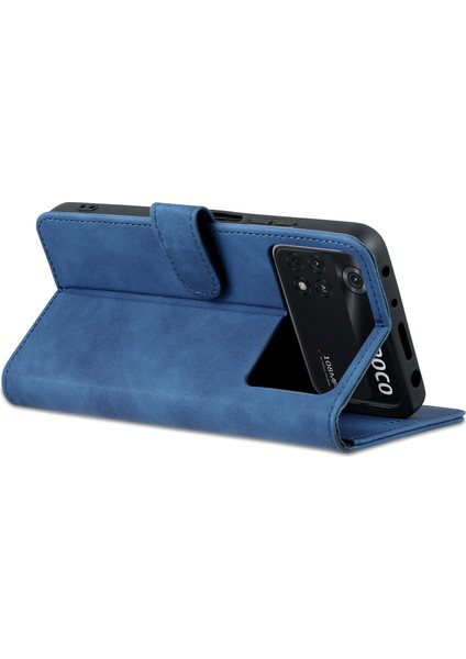 Xiaomi Poco X4 Pro 5g Pu Deri Cüzdan Flip Case Şok Geçirmez Tpu Iç Kabuk Folio Stand View Bookstyle Cover-Blue (Yurt Dışından) fırsatları
