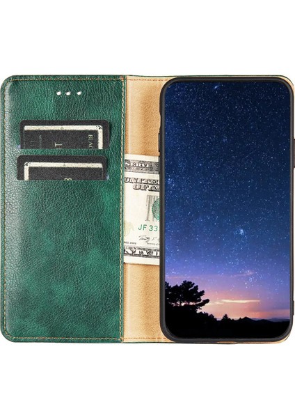 Xiaomi Poco C40 4g Için Düz Renkli Deri Kılıf, Stand Cüzdan Yeşili ile Manyetik Otomatik Absorlanmış Telefon Kapağı (Yurt Dışından)