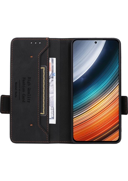 Xiaomi Redmi K40S Için 5g/poco F4 5g Stand Stand Fonksiyon Donanım Dekoru Telefon Kılıfı Çift Manyetik Kıdamlar Pu Deri Deri Stil Anti-Fall Kapak Black (Yurt Dışından)