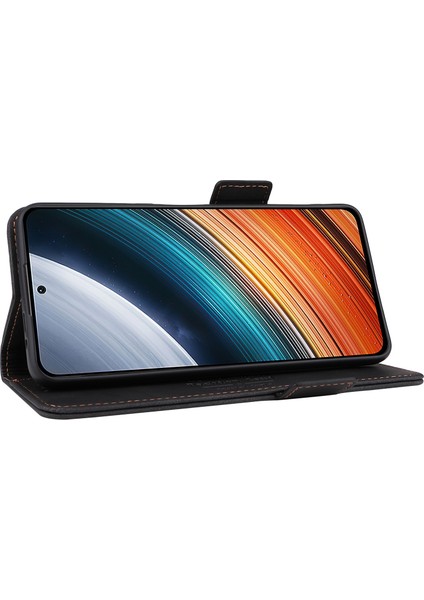 Xiaomi Redmi K40S Için 5g/poco F4 5g Stand Stand Fonksiyon Donanım Dekoru Telefon Kılıfı Çift Manyetik Kıdamlar Pu Deri Deri Stil Anti-Fall Kapak Black (Yurt Dışından)