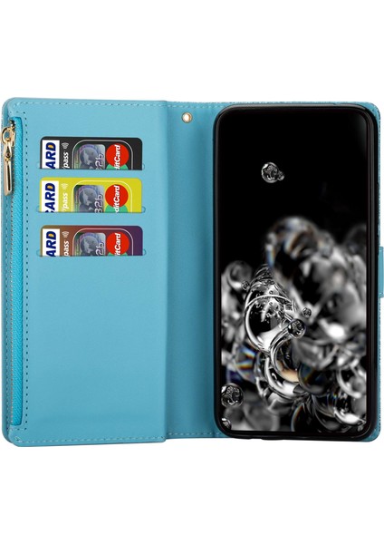 Xiaomi 12T 5G/12T Pro 5g/redmi K50 Ultra 5g Fermuarı Stand Anti-Drop Pu Deri Telefon Kılıfı Flip Lazer Oyma Hafif Yıldızlı Tarz Telefon Kapağı Strap-Mavi ile (Yurt Dışından) fiyatları