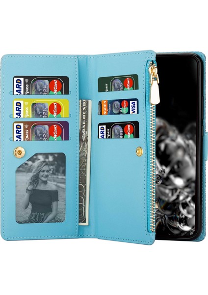 Xiaomi 12T 5G/12T Pro 5g/redmi K50 Ultra 5g Fermuarı Stand Anti-Drop Pu Deri Telefon Kılıfı Flip Lazer Oyma Hafif Yıldızlı Tarz Telefon Kapağı Strap-Mavi ile (Yurt Dışından) fırsatları