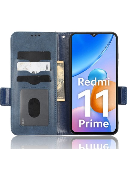 Xiaomi Redmi Için 11 Prime 4g Baskılı Üçgen Desen Pu Deri Stand Kılıfı Tam Koruma Telefon Cüzdan El Strap-Blue (Yurt Dışından) fırsatları