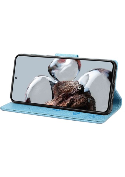 Xiaomi Için 12T 5g/redmi K50 Ultra 5g Kelebekler Çiçek Dışında Şok Geçirmez Cüzdan Kılıfı Pu Deri Deri Stand Manyetik Kapanma Flip Folio Telefon Kapak Blue (Yurt Dışından) modelleri