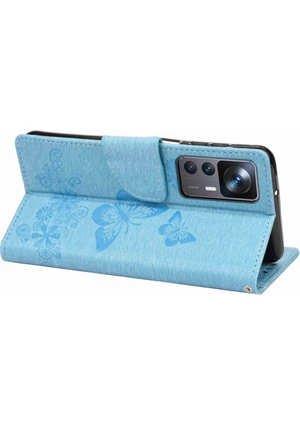 Xiaomi Için 12T 5g/redmi K50 Ultra 5g Kelebekler Çiçek Dışında Şok Geçirmez Cüzdan Kılıfı Pu Deri Deri Stand Manyetik Kapanma Flip Folio Telefon Kapak Blue (Yurt Dışından) fırsatları