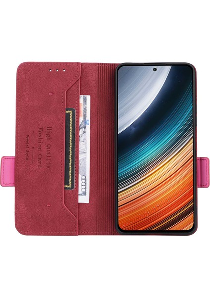 Xiaomi Redmi K40S Için 5g/poco F4 5g Stand Stand Fonksiyon Donanım Dekoru Telefon Kılıfı Çift Manyetik Kıdamlar Pu Deri Deri Cüzdan Stili Anti-Fall Cover-Rose (Yurt Dışından)