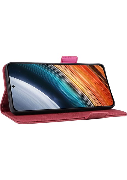 Xiaomi Redmi K40S Için 5g/poco F4 5g Stand Stand Fonksiyon Donanım Dekoru Telefon Kılıfı Çift Manyetik Kıdamlar Pu Deri Deri Cüzdan Stili Anti-Fall Cover-Rose (Yurt Dışından)