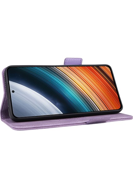 Xiaomi Redmi K40S Için 5g/poco F4 5g Stand Fonksiyon Donanım Dekoru Telefon Kılıfı Çift Manyetik Kıdamlar Pu Deri Deri Stil Anti-Fall Kapak-Moral (Yurt Dışından)