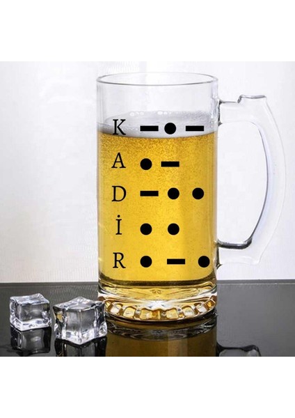 Isim Yazılı Mors Alfabesi Tasarımlı Bira Bardağı