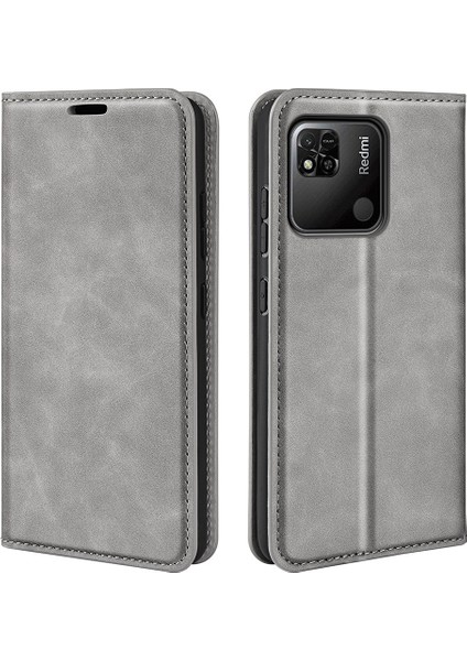 Xiaomi Için Redmi 10A Cilt Duygu Deri Kapak Otomatik Kapatma Cüzdan Stand-Grey ile Manyetik Telefon Kılıfı (Yurt Dışından)