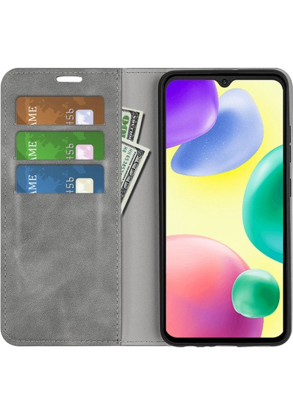 Xiaomi Için Redmi 10A Cilt Duygu Deri Kapak Otomatik Kapatma Cüzdan Stand-Grey ile Manyetik Telefon Kılıfı (Yurt Dışından) modelleri