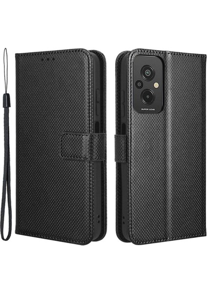 Xiaomi Redmi Için 11 Prime 4g Pu Deri Stand Manyetik Kapatma Cep Telefonu Kapağı Elmas Doku Çizgiye Başlı Doku Telefon Kapağı Strap-Black (Yurt Dışından)