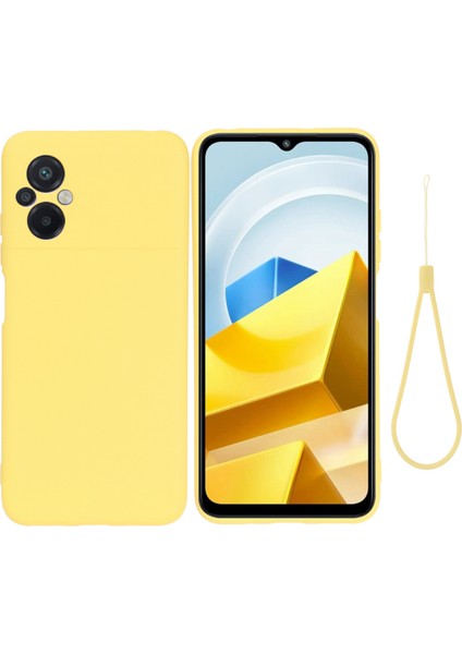 Xiaomi Poco M5 4g Için Sıvı Silikon Cep Telefonu Kılıfı, Yumuşak Elyaf Astar Anti-Çizgi Kapak Damla Koruma Kabuğu Strap-Yüz (Yurt Dışından)