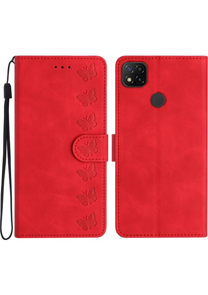 Xiaomi Redmi Için 10A Baskılı Kelebek Telefon Kılıfı Deri Cüzdan Flip Stand Telefon Kapak-Kırmızı (Yurt Dışından)