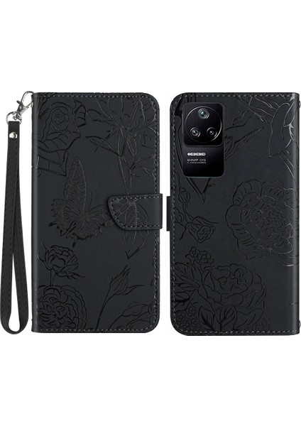Xiaomi Için Poco F4 5g/redmi K40S 5g Kelebek Çiçekleri Baskılı Deri Kılıf Stand Stand Cilt Touch Hissed Hissed Hisse (Yurt Dışından)