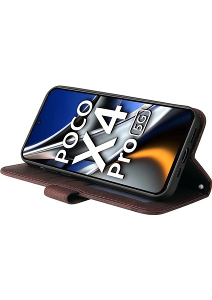 Xiaomi Için Poco X4 Pro 5g Ağaç Desen Metal Düğmesi Şok Geçirmez Deri Telefon Kılıfı Stand Cüzdan Kapağı Strap-Brown (Yurt Dışından) fırsatları