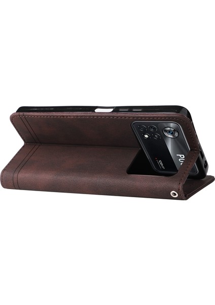 Xiaomi Için Poco X4 Pro 5g Ağaç Desen Metal Düğmesi Şok Geçirmez Deri Telefon Kılıfı Stand Cüzdan Kapağı Strap-Brown (Yurt Dışından) indirimleri