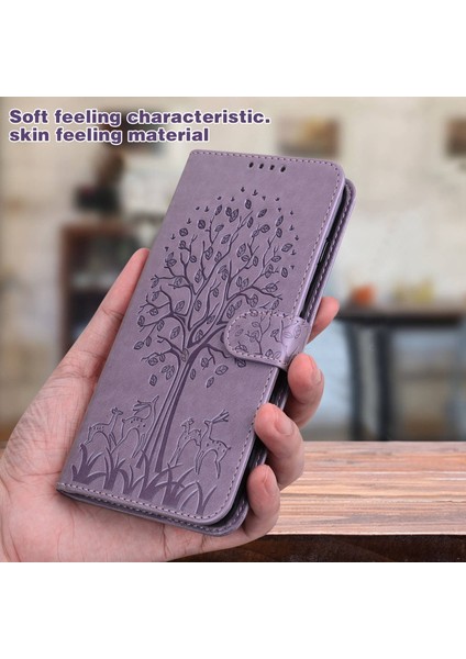 4U Sky Xiaomi Için Redmi 10A Geyik Ağacı Deseni Baskılı Pu Deri Kapak Manyetik Toka Folio Flip Case Stand-Morple ile (Yurt Dışından)