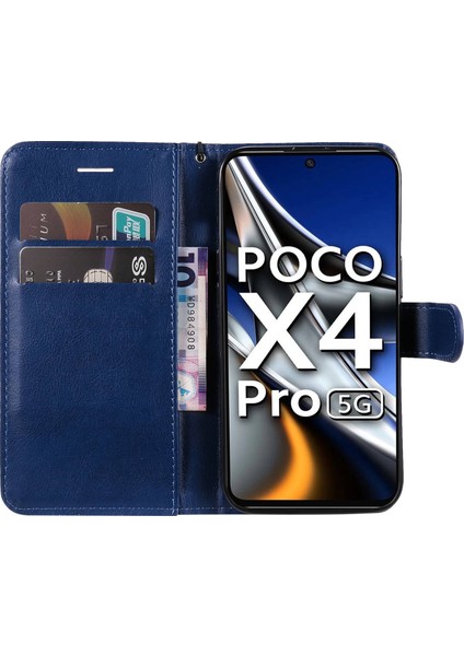 Xiaomi Poco X4 Pro 5g Düz Renkli Pu Deri Folyo Flip Flip Cüzdan Torosu Tasarım Manyetik Kapatma Stand Savunmacı Telefon Kılıfı Strap-Mavi (Yurt Dışından)