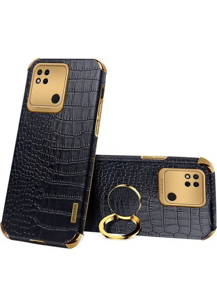 Xiaomi Redmi 10A Halka Tutucu Kickstand Case Anti-Drop Hassas Kesim Timsah Doku Kaplamalı Tpu 6d Elektrküze Şok Geçirmez Koruyucu Kabuk Black (Yurt Dışından)