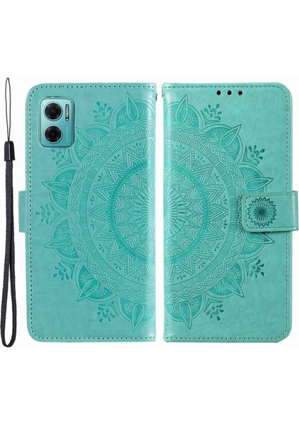 Xiaomi Için Redmi Note 11E 5g/redmi 10 5g/redmi 10 Prime+ 5g Contom Anti-Cüzdan Stand Tasarımı Mandala Çiçek Pu Deri Telefon Flip Kapak Telefonu Yeşili (Yurt Dışından)