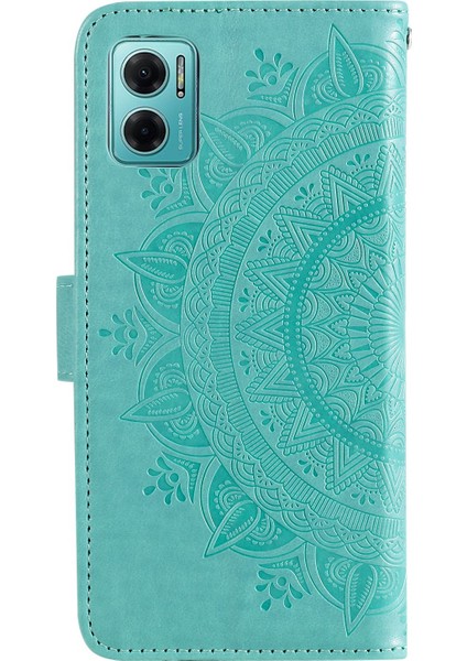 Xiaomi Için Redmi Note 11E 5g/redmi 10 5g/redmi 10 Prime+ 5g Contom Anti-Cüzdan Stand Tasarımı Mandala Çiçek Pu Deri Telefon Flip Kapak Telefonu Yeşili (Yurt Dışından)