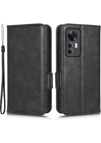 Xiaomi 12T 5g/redmi K50 Ultra 5g, Baskılı Üçgen Desen Pu Deri Cüzdan Stand Folio Flip Koruyucu Kapak Black Için Şok Geçirmez Telefon Kılıfı (Yurt Dışından)