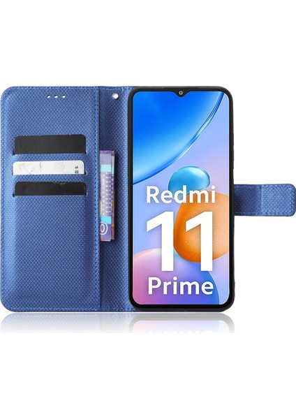 Xiaomi Redmi Için 11 Prime 4g Pu Deri Stand Manyetik Kapanış Cep Telefonu Kapağı Elmas Doku Çizme Mavisi ile Flip Cüzdan Telefon Kapağı (Yurt Dışından) modelleri