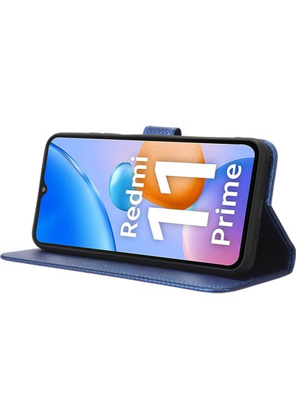 Xiaomi Redmi Için 11 Prime 4g Pu Deri Stand Manyetik Kapanış Cep Telefonu Kapağı Elmas Doku Çizme Mavisi ile Flip Cüzdan Telefon Kapağı (Yurt Dışından) fırsatları