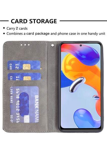 Xiaomi Için Poco M4 Pro 4g Pu Deri Kart Tutucu Baskıda Baskıda Rhombus Desen Telefon Kılıfı Çanta-Grey (Yurt Dışından)