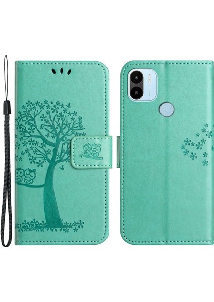 Manyetik Toka Telefon Kapağı Xiaomi Redmi A1 4g/a2 4g Anti-Çizgi Pu Deri Baskılı Baykuş Ağacı Desen Telefon Kılıf Cüzdan Stand-Celyan (Yurt Dışından)