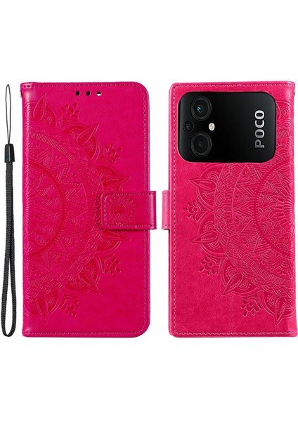 Xiaomi Poco M5 4g Için Tpu+Pu Deri Telefon Kılıfı, Cüzdan Stand Baskılı Mandala Çiçek Desen Telefon Kapağı Strap-Rose ile (Yurt Dışından)