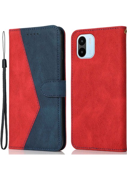 Xiaomi Redmi A1 4g/a2 4g Manyetik Toka Standı Için Pu Deri Renk Ekleme Çantası, Bilek Kayış Kırmızısı/mavi ile Telefon Cüzdan Kapağı Özellik (Yurt Dışından)