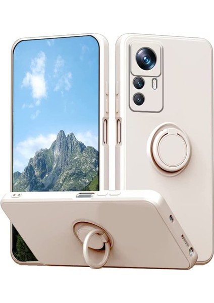 Xiaomi 12T 5g/redmi K50 Ultra 5g Yüzük Kickstand Sıvı Silikon Telefon Cep Telefonu Kapak Lanyard-White (Yurt Dışından)