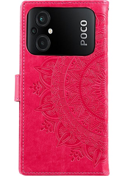 Xiaomi Poco M5 4g Için Tpu+Pu Deri Telefon Kılıfı, Cüzdan Stand Baskılı Mandala Çiçek Desen Telefon Kapağı Strap-Rose ile (Yurt Dışından)