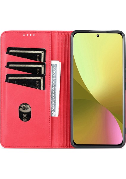Xiaomi Için 12 Lite 5g Manyetik Otomatik Kapatma Cüzdan Telefon Kılıfı Pu Deri Görüntüleme Standı Flip Kapak Kırmızısı (Yurt Dışından)