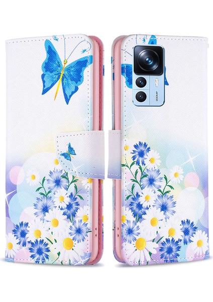 Xiaomi 12T 5g/redmi K50 Ultra 5G/12T Pro 5g Cüzdan Pu Deri Manyetik Kapanma Deseni Dönüş Stand Telefon Kapağı Butterfly ve Çiçekler (Yurt Dışından)