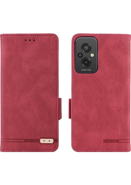 Xiaomi Redmi Için 11 Prime 4g Anti-Çizelge Pu Deri Deri Anti Dalgalı Kılıf Donanım Dekoru Çift Manyetik Toka Cüzdan Stand Kabuk-Rose (Yurt Dışından)