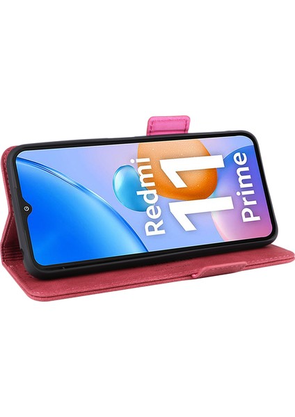 Xiaomi Redmi Için 11 Prime 4g Anti-Çizelge Pu Deri Deri Anti Dalgalı Kılıf Donanım Dekoru Çift Manyetik Toka Cüzdan Stand Kabuk-Rose (Yurt Dışından) modelleri