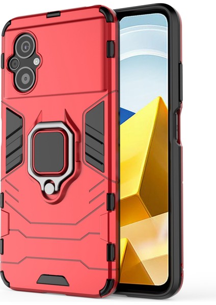 Xiaomi Poco M5 Için 4g Anti-Drop Telefon Kılıf Halka Tutucu Kickstand Sabit Pc Yumuşak Tpu Akıllı Telefon Kapak-Kırmızı (Yurt Dışından)