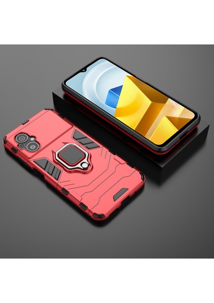 Xiaomi Poco M5 Için 4g Anti-Drop Telefon Kılıf Halka Tutucu Kickstand Sabit Pc Yumuşak Tpu Akıllı Telefon Kapak-Kırmızı (Yurt Dışından) modelleri