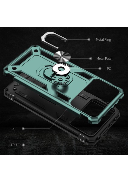 Xiaomi Poco X4 Pro 5g Yüzük Kickstand Telefon Kılıfı Yumuşak Tpu+Sabit Pc Askeri Şok Geçirmez Koruyucu Kapak-Blackish Green (Yurt Dışından) modelleri