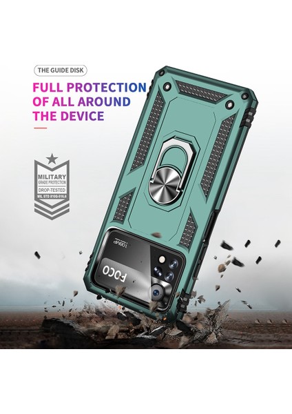 Xiaomi Poco X4 Pro 5g Yüzük Kickstand Telefon Kılıfı Yumuşak Tpu+Sabit Pc Askeri Şok Geçirmez Koruyucu Kapak-Blackish Green (Yurt Dışından) indirimleri