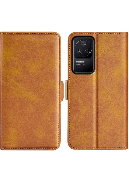 Xiaomi Için Poco F4 5g/redmi K40S 5g Çift Manyetik Toka Telefon Kapağı Dokulu Pu Deri Tpu Kılıfı Cüzdan Stand-Sarı (Yurt Dışından)