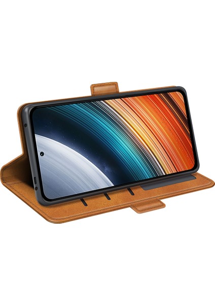Xiaomi Için Poco F4 5g/redmi K40S 5g Çift Manyetik Toka Telefon Kapağı Dokulu Pu Deri Tpu Kılıfı Cüzdan Stand-Sarı (Yurt Dışından) modelleri