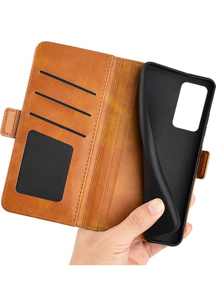 Xiaomi Için Poco F4 5g/redmi K40S 5g Çift Manyetik Toka Telefon Kapağı Dokulu Pu Deri Tpu Kılıfı Cüzdan Stand-Sarı (Yurt Dışından) fırsatları